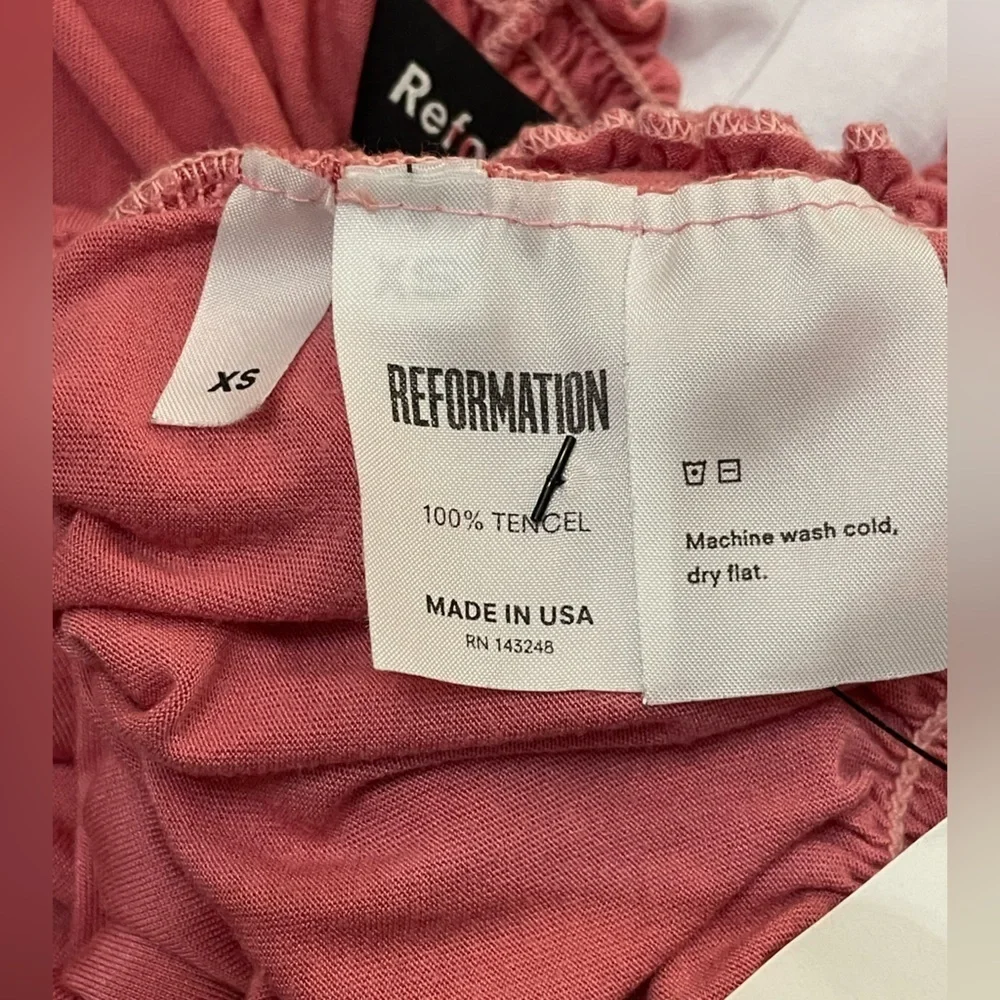 Reformation Pink 100% Tencel Smocked Off Shoulder Peasant Top Size XS